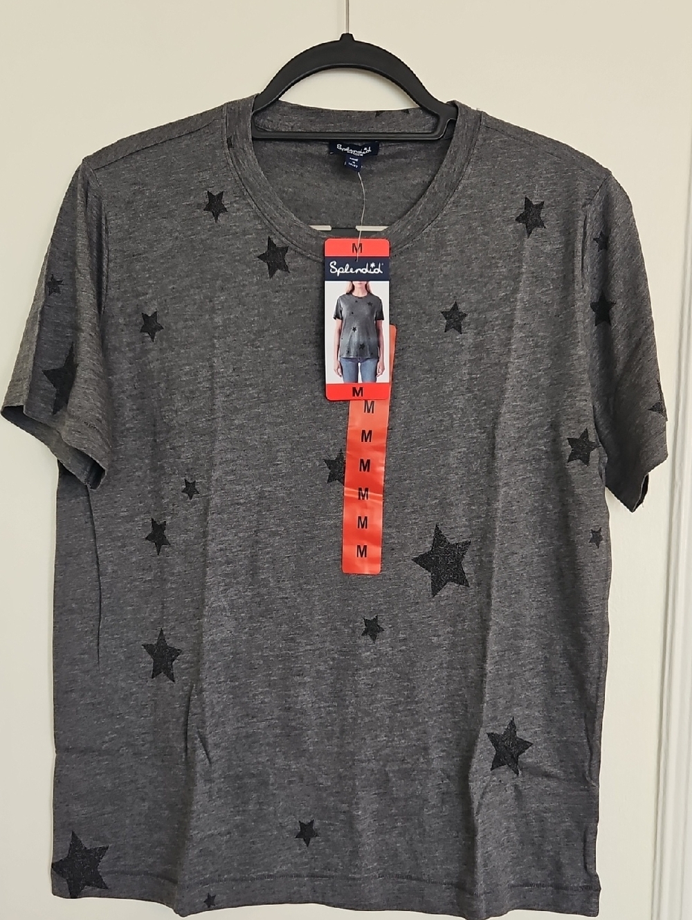 Splendid Womens Charcoal Tee with Black Star Size M